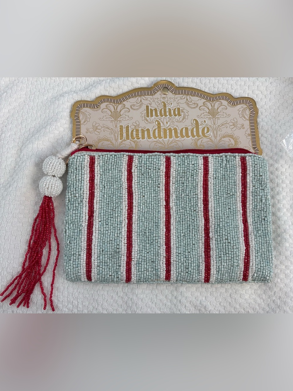 Handmade Beaded Small Clutch Handbag, Zipper Closure. New with tags.